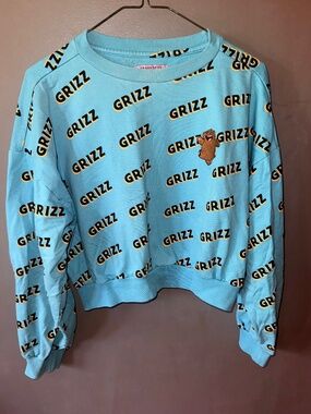 PENSHOPPE x We Bare Bears "Grizz" Sky Blue Women's Cropped Crewneck Sweatshirt